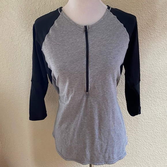 Lululemon Spin City Top Half Zip 3/4 Sleeve Gray Black Color Block Round Neck - Picture 2 of 9